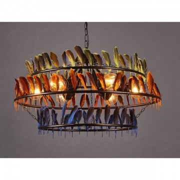 EDISON COLOURED FEATHERS VINTAGE INDUSTRIAL CHANDELIER