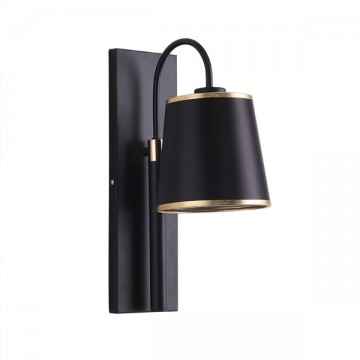 ADELE CONTEMPORARY LAMPSHADE WALL LIGHT WITH GOLD TRIMMING (BLACK/ WHITE)